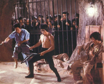 deleted scene <br> (in the final version of ENTER THE DRAGON there is no take <br>  in which Bruce Lee disarms the attacker on the right and keeps nunchakus from that one!)