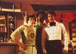 Ron van Clief and Charles Bonet <br> paying a visit to Chen Kuan-Tai
at Shaw Brothers during the shooting of KING GAMBLER <br> (courtesy of Ron van Clief)