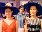 Annette Chang Hui-Hsien (L) as Liang Meifang and Jean Li Chih-An (R) as Zhu Manzhen,<BR>
  with Hung Ling-Ling in blue & yellow shirt in center of screen