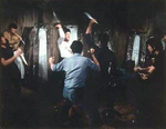 A distance shot of the most famous deleted scene in a martial arts movie ever!<br> (According to Steve Kerridge and Darren Chua in their book "Bruce Lee: Mandarin Superstar", this scene was only shown at the initial screening of the THE BIG BOSS,
on October 17th 1971, which was for cinema owners and prospective buyers only.)