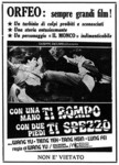 advertisement in Italian newspaper for a cinema called "Orfeo"