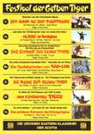 poster for a German 7-days martial arts movie programme called "Festival der gelben Tiger", showing a different movie each day of the week in the cinema (with MAN OF IRON running on a Saturday)