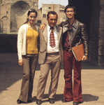 on the set of THE WAY OF THE DRAGON: Nora Miao and Bruce Lee taking a picture together with one of the Italian security people
