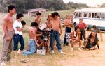 Behind the scenes of SHAOLIN CHASTITY KUNG FU: the woman with the white t-shirt is Wu Shi-Chao, Robert Tai's third wife, responsible for continuity (image provided by Toby Russell)